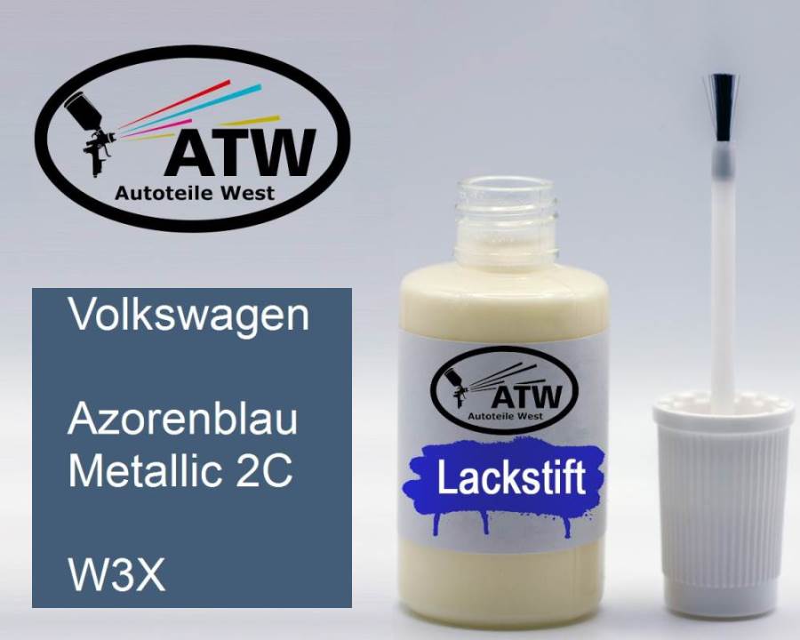 Volkswagen, Azorenblau Metallic 2C, W3X: 20ml Lackstift, von ATW Autoteile West.